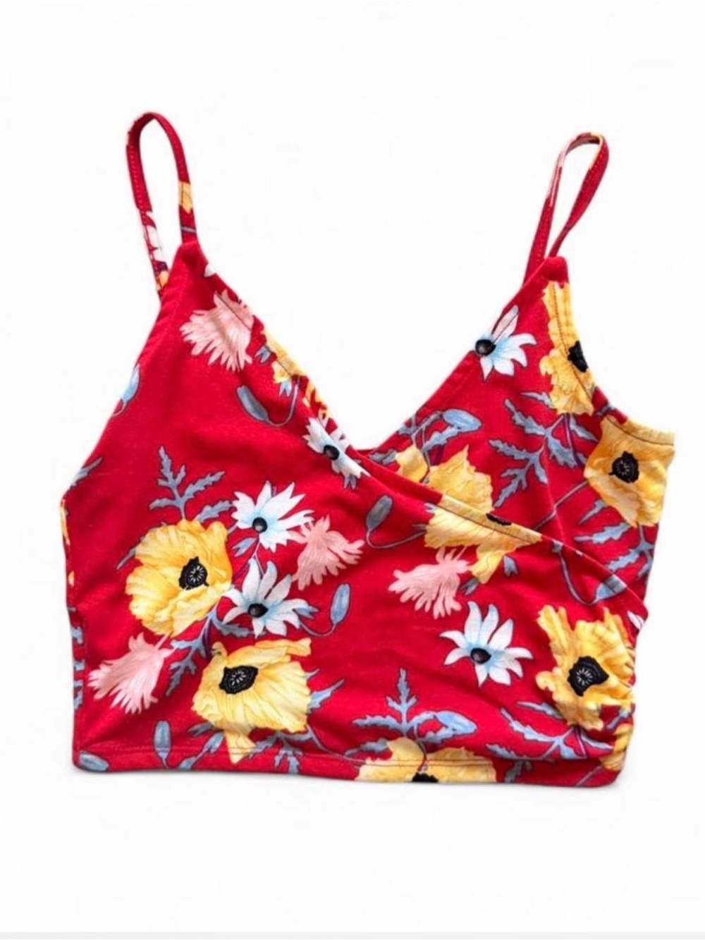 H&M women’s Floral Red Wrap Crop Cami Top size Xs